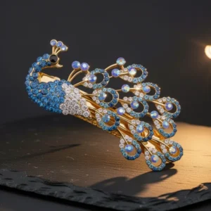 Alilang Womens Golden Tone Sapphire Blue Colored Rhinestones Peacock