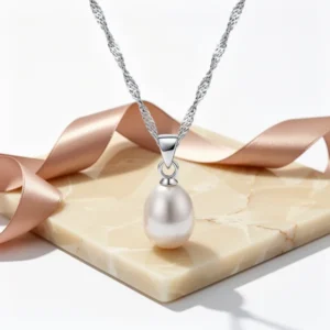 Merdia Sterling Silver Drop Shape Freshwater Cultured Pearl Necklace