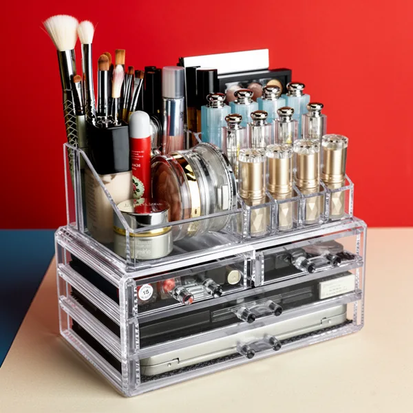 Ikee Design Clear Makeup Cosmetics Lip Gloss 4 Drawers Organizer