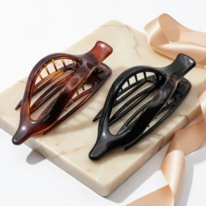 Parcelona French Wide Beak Celluloid Tortoise Shell and Black Side, 2 Pieces