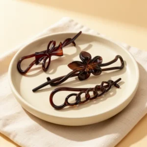 Parcelona French Twist N Clip Flower Bow and Chain Tortoise Shell, 3-Pack