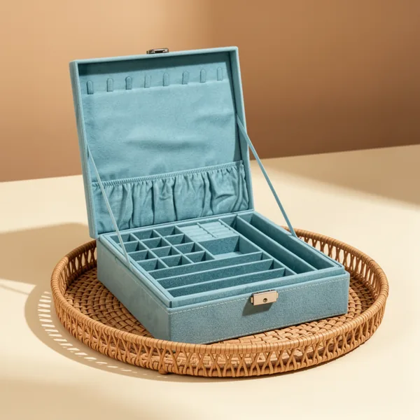 Two-Layer Lint Jewelry Box, Blue