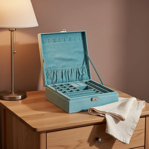 Two-Layer Lint Jewelry Box, Blue