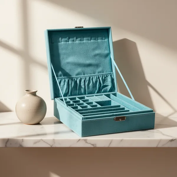 Two-Layer Lint Jewelry Box, Blue
