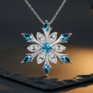 Women's 925 Sterling Silver Blue Crystals Snowflake Pendant