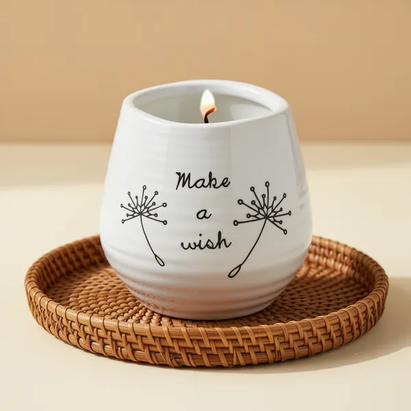 Pavilion Make a Wish White Ceramic Soy Serenity Scented Candle, 8 oz