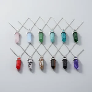 EBOOT Hexagonal Chakra Crystal Bullet Shape Gemstone Pendant Necklaces, 12 Pieces