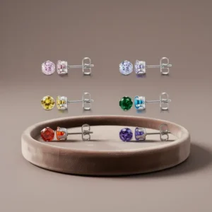 Silver Tone Stainless Steel Stud Earrings for Women
