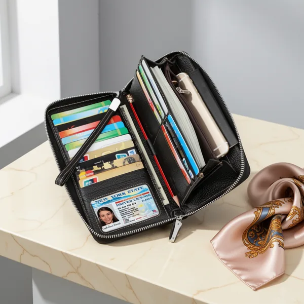 Lavemi RFID Blocking 100% Leather Large Capacity Zip Around Wallet