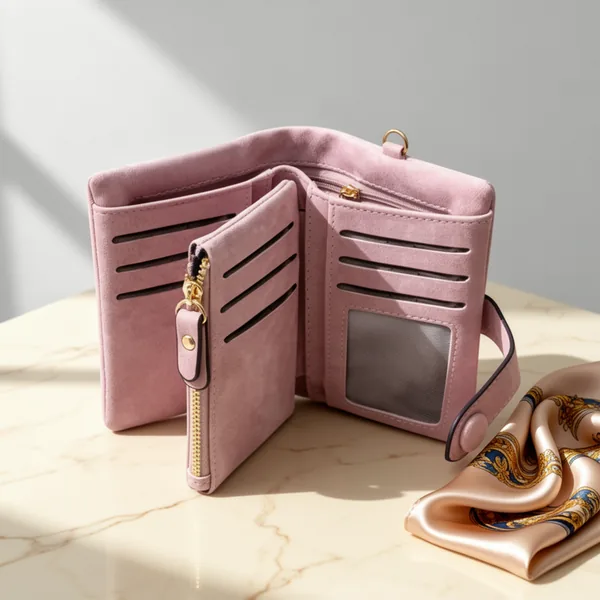 TOPKULL Bifold Small RFID Soft Leather Ladies Trifold Wallets, Pink