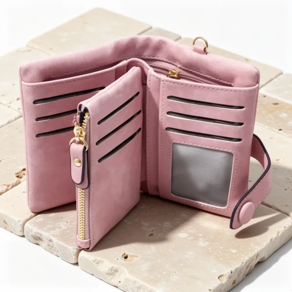 TOPKULL Bifold Small RFID Soft Leather Ladies Trifold Wallets, Pink