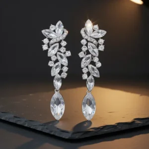 Art Deco Marquise Cluster Chandelier Long Dangle Statement Earrings