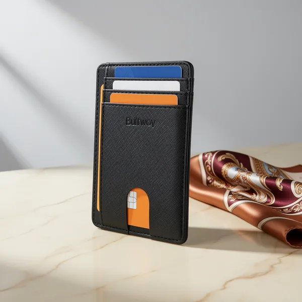 Buffway Front Pocket RFID Blocking Leather Wallets for Men and Women