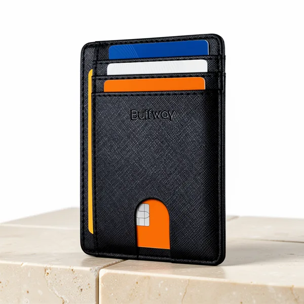 Buffway Front Pocket RFID Blocking Leather Wallets for Men and Women