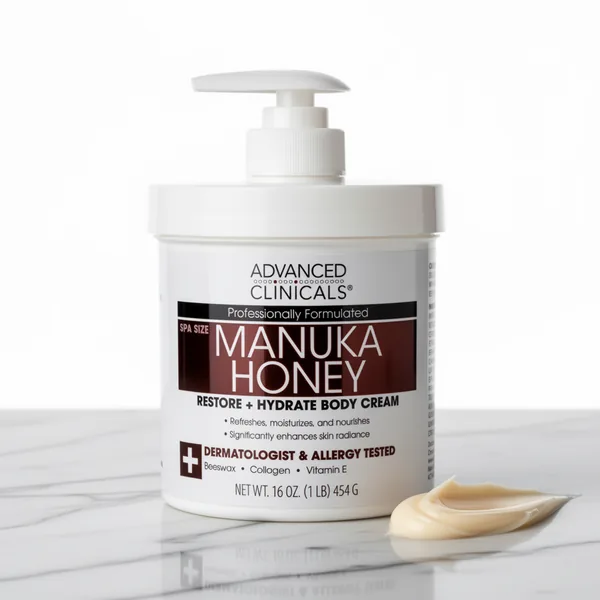 Advanced Clinicals Manuka Honey Body Cream for Women & Men, 16 oz