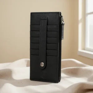 Leatherboss in One Credit Business Card Case Holder Slim Zipper Wallet, Black