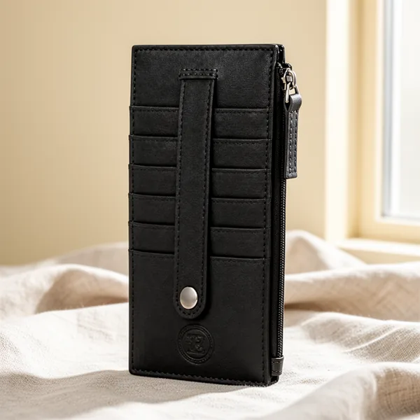 Leatherboss in One Credit Business Card Case Holder Slim Zipper Wallet, Black