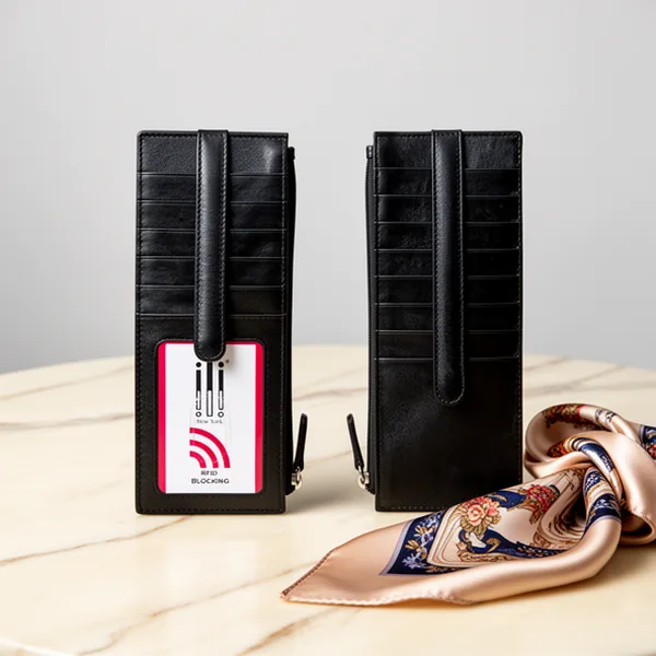 ili York RFID Blocking Long Double Sided Slim Wallet, Black