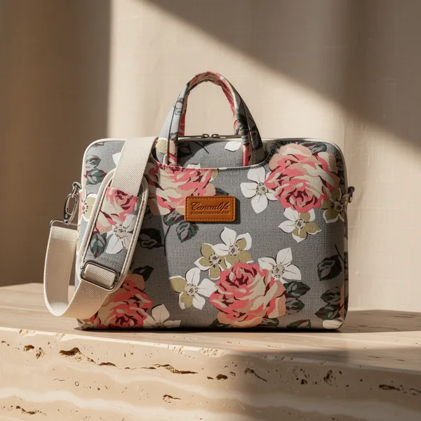 canvaslife Grey Rose Pattern Laptop Shoulder Messenger Bag, 15-Inch