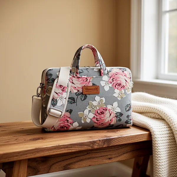canvaslife Grey Rose Pattern Laptop Shoulder Messenger Bag, 15-Inch