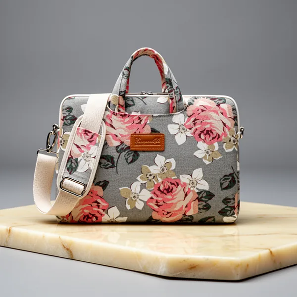 canvaslife Grey Rose Pattern Laptop Shoulder Messenger Bag, 15-Inch