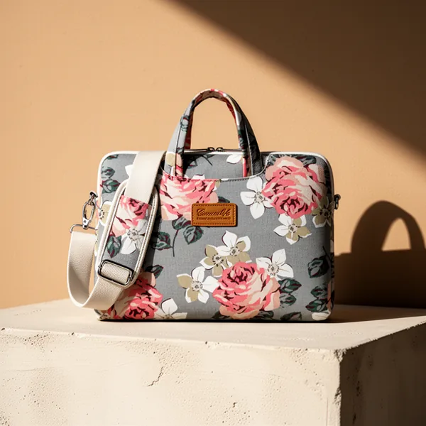 canvaslife Grey Rose Pattern Laptop Shoulder Messenger Bag, 15-Inch