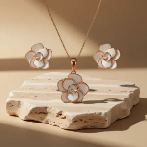 EVEVIC Rose Flower Necklace Earrings Set for Women