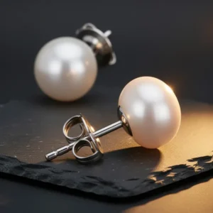 JORA White Button Freshwater Cultured Pearl Stud Earrings for Women