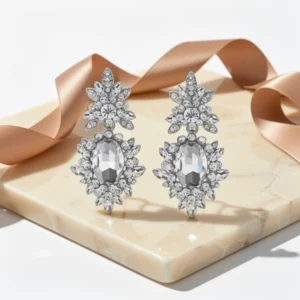 Flower Teardrop Bridal Wedding Dangle CZ Earrings