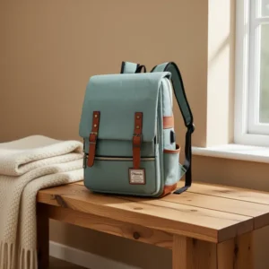 Mancio Vintage Laptop Backpack with USB Charging Port, 15.6-Inch, Green