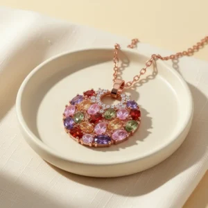 Merdia Colorized Cubic Zirconia Laminated Flower Pendant Necklace