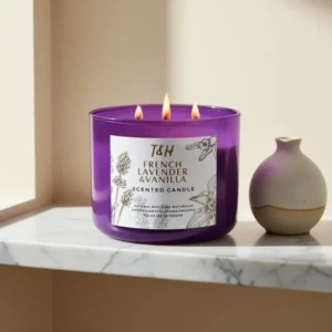 French Lavender Vanilla Large 3-Wick Soy Scented Candle for Home, 15.8 oz
