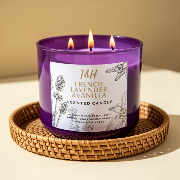 French Lavender Vanilla Large 3-Wick Soy Scented Candle for Home, 15.8 oz