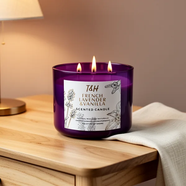French Lavender Vanilla Large 3-Wick Soy Scented Candle for Home, 15.8 oz