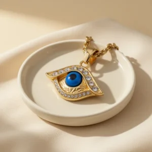 HZMAN 18k Gold Plated Iced Out Evil Eyes Necklace