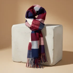 Plum Feathers Plaid Check and Solid Cashmere Feel Winter Scarf