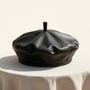 MINGSEECESS Women PU Leather French Black Beret Hat