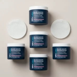 QRxLabs 10% Glycolic Acid Pads Daily Exfoliating Pads Face + Body, 50 Count