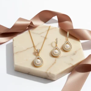 Mariell Pearl Necklace and Drop Earrings Wedding Jewelry Set
