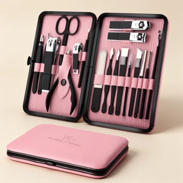 Manicure Set Professional Nail Clippers, 18 Pieces, Pink