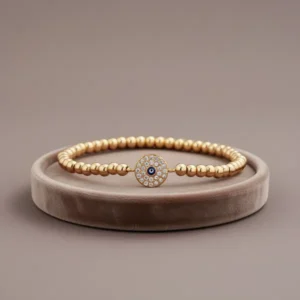Women Evil Eye Ball Chain Elastic Bracelet with CZ Cubic Zirconia