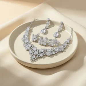 LOYALLOOK Cluster Rhinestone Crystal Bridal Jewelry Set for Women