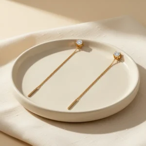 S.Leaf Gold-Tone Chain Threader Earrings for Women