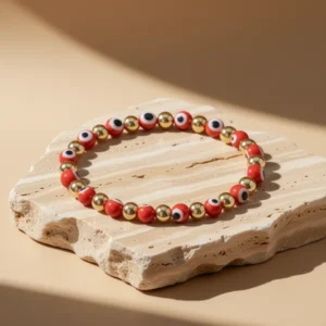Women Enamel Evil Eye Protection Beaded Link Chain Elastic Bracelet
