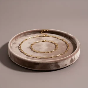 Plated Dainty Paperclip Link Chain Necklace Bracelet Set for Women