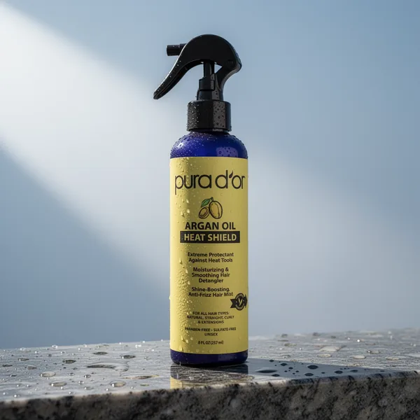 PURA D'OR Argan Oil Heat Protectant Spray Up to 450 F for Damaged Hair, 8 oz