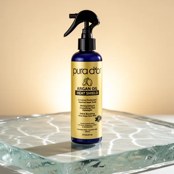 PURA D'OR Argan Oil Heat Protectant Spray Up to 450 F for Damaged Hair, 8 oz