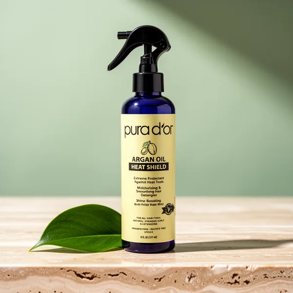 PURA D'OR Argan Oil Heat Protectant Spray Up to 450 F for Damaged Hair, 8 oz