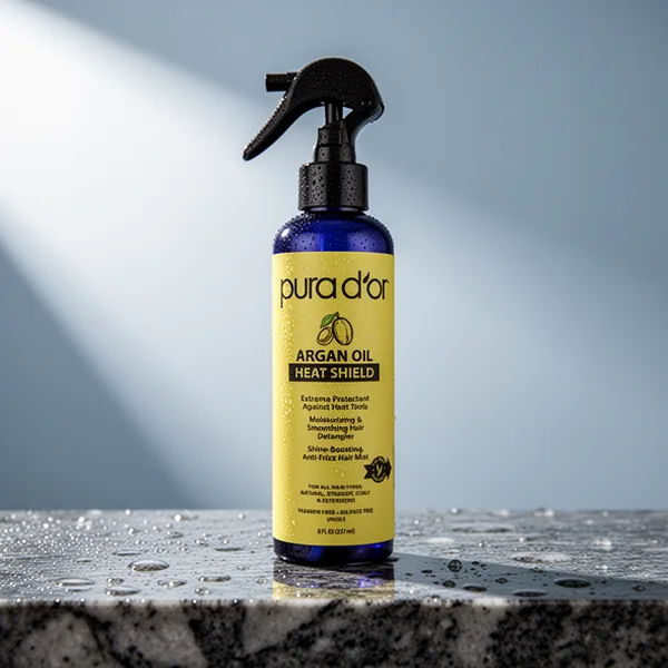 PURA D'OR Argan Oil Heat Protectant Spray Up to 450 F for Damaged Hair, 8 oz