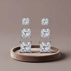 925 Sterling Silver Square Stud Earrings for Women, 4 Pairs